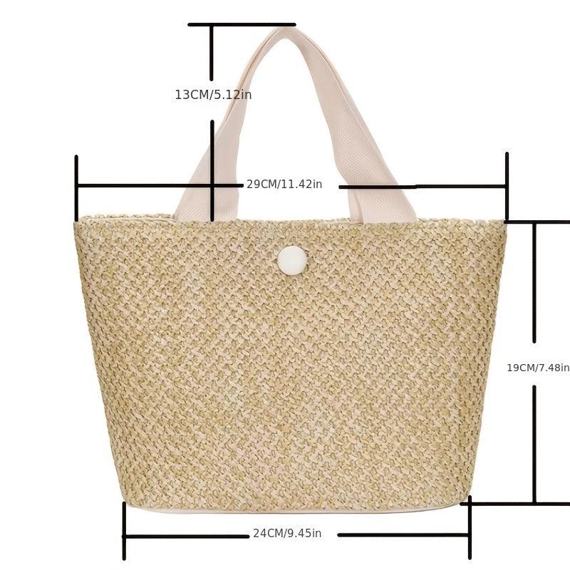 Straw Beach Bag with Snap Button - Women's Handbag for Holiday
