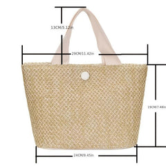 Straw Beach Bag with Snap Button - Women's Handbag for Holiday