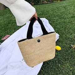 Straw Beach Bag with Snap Button - Women's Handbag for Holiday