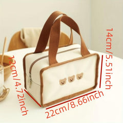 Embroidery Bear Lunch Bag Portable Canvas Storage Bag