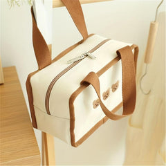 Embroidery Bear Lunch Bag Portable Canvas Storage Bag