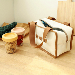 Embroidery Bear Lunch Bag Portable Canvas Storage Bag