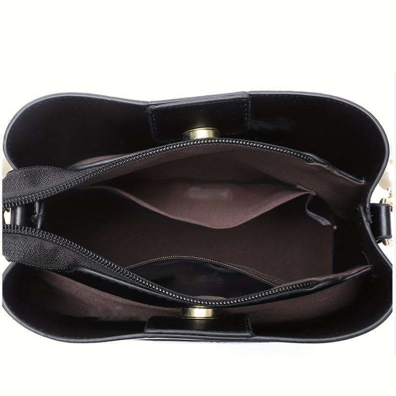 Pearl Handle Crossbody Bag PU Leather Textured Bag Classic Shoulder Bag