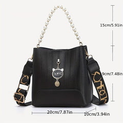 Pearl Handle Crossbody Bag PU Leather Textured Bag Classic Shoulder Bag