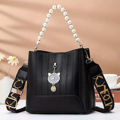 Pearl Handle Crossbody Bag PU Leather Textured Bag Classic Shoulder Bag