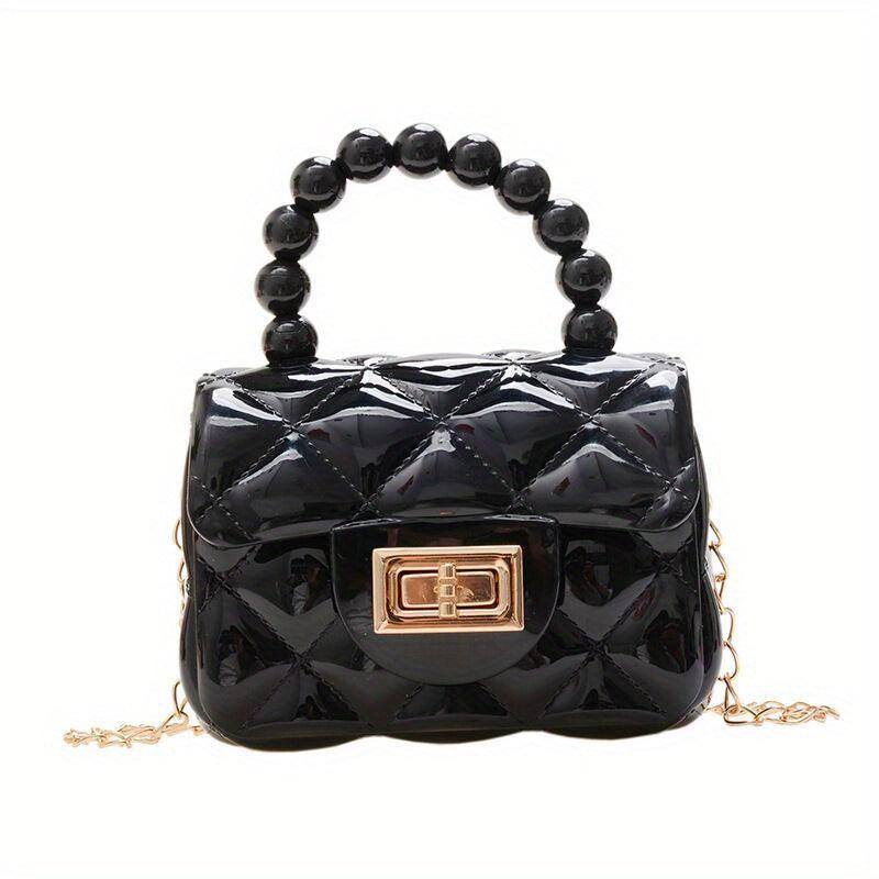Argyle Pattern Mini Square Bag with Turn Lock Satchel Chain Bag