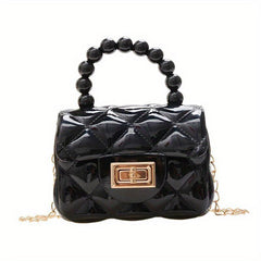 Argyle Pattern Mini Square Bag with Turn Lock Satchel Chain Bag