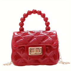 Argyle Pattern Mini Square Bag with Turn Lock Satchel Chain Bag