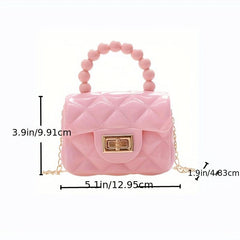 Argyle Pattern Mini Square Bag with Turn Lock Satchel Chain Bag