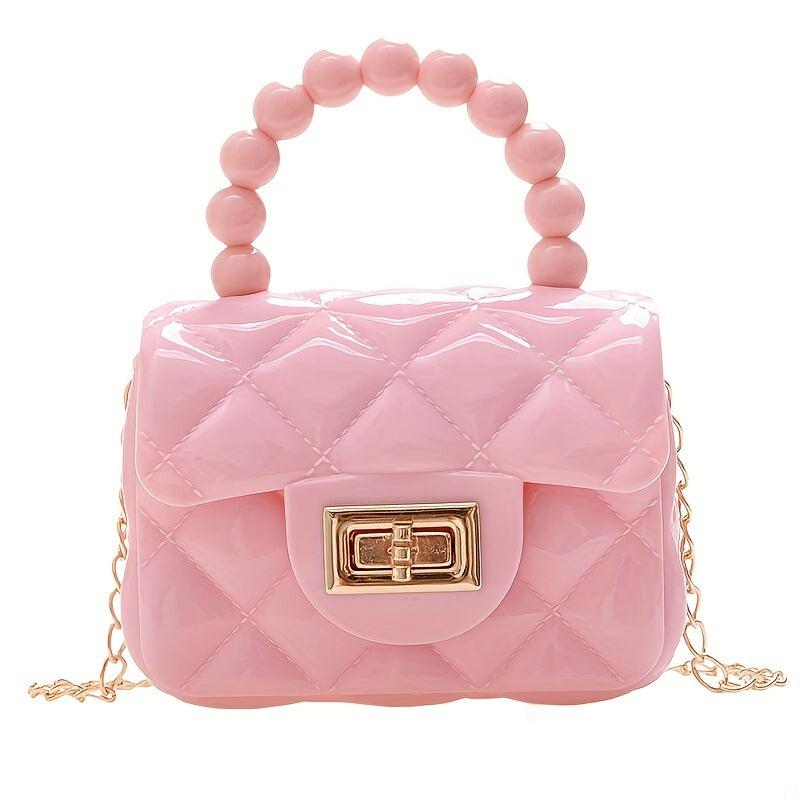 Argyle Pattern Mini Square Bag with Turn Lock Satchel Chain Bag