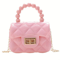 Argyle Pattern Mini Square Bag with Turn Lock Satchel Chain Bag