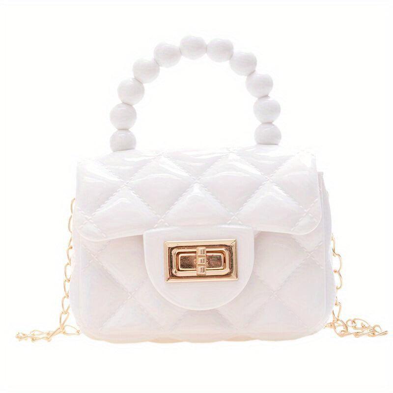 Argyle Pattern Mini Square Bag with Turn Lock Satchel Chain Bag