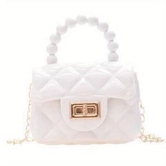 Argyle Pattern Mini Square Bag with Turn Lock Satchel Chain Bag