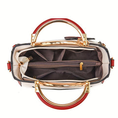 Metal Handle Crossbody Tote Bag PU Leather Satchel Bag