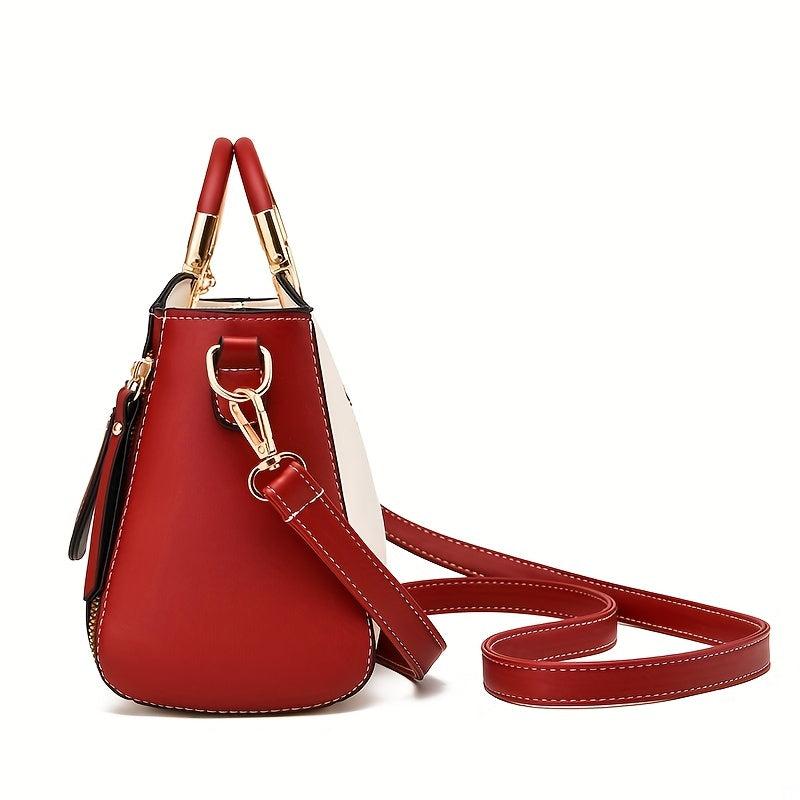 Metal Handle Crossbody Tote Bag PU Leather Satchel Bag