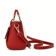Metal Handle Crossbody Tote Bag PU Leather Satchel Bag