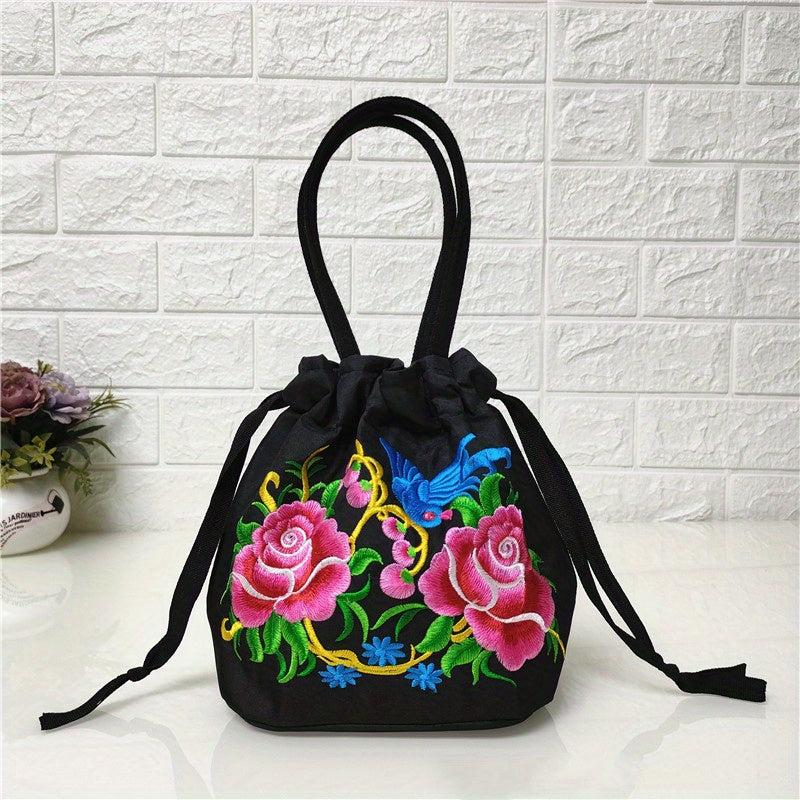 Floral Embroidered Bucket Bag Ethnic Style Canvas Handbags