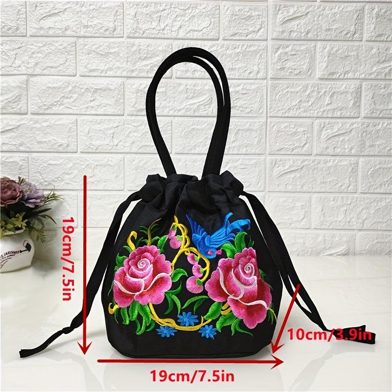 Floral Embroidered Bucket Bag Ethnic Style Canvas Handbags