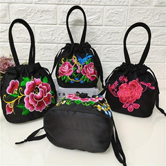 Floral Embroidered Bucket Bag Ethnic Style Canvas Handbags
