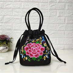Floral Embroidered Bucket Bag Ethnic Style Canvas Handbags
