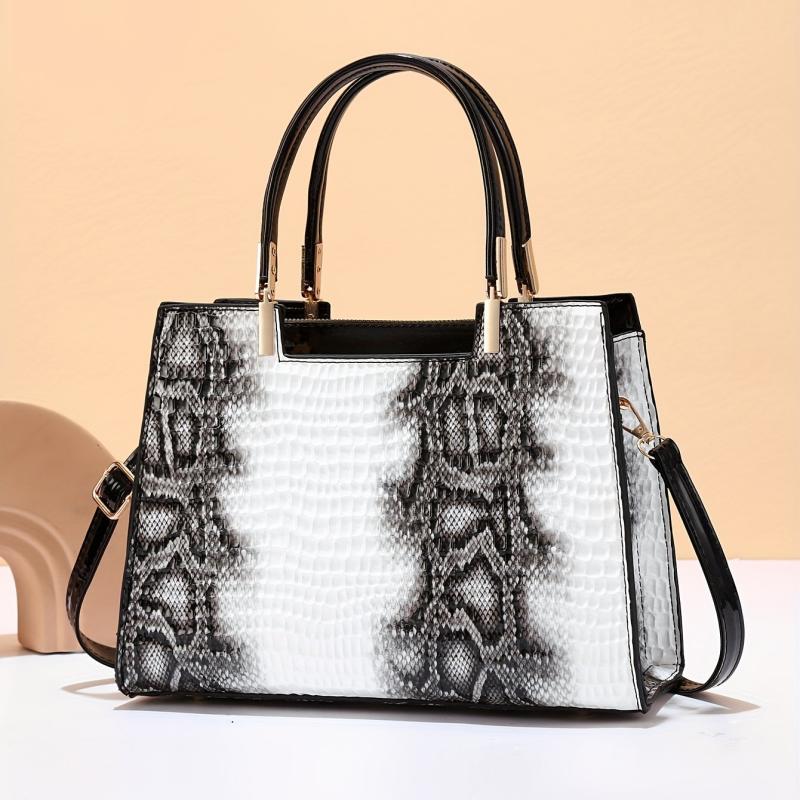 Crocodile Pattern Top Handle Crossbody Bag PU Leather Textured Bag Purse