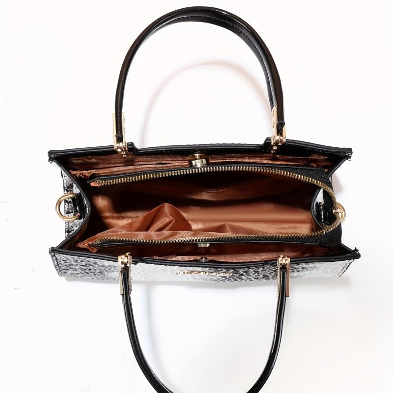 Crocodile Pattern Top Handle Crossbody Bag PU Leather Textured Bag Purse