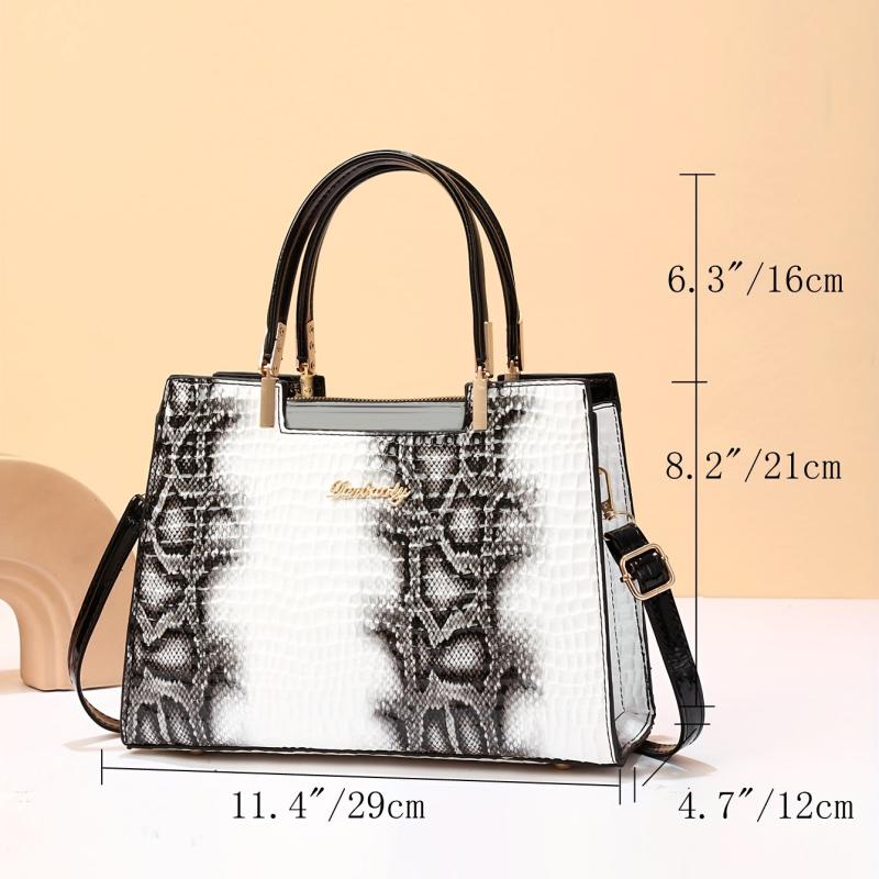Crocodile Pattern Top Handle Crossbody Bag PU Leather Textured Bag Purse