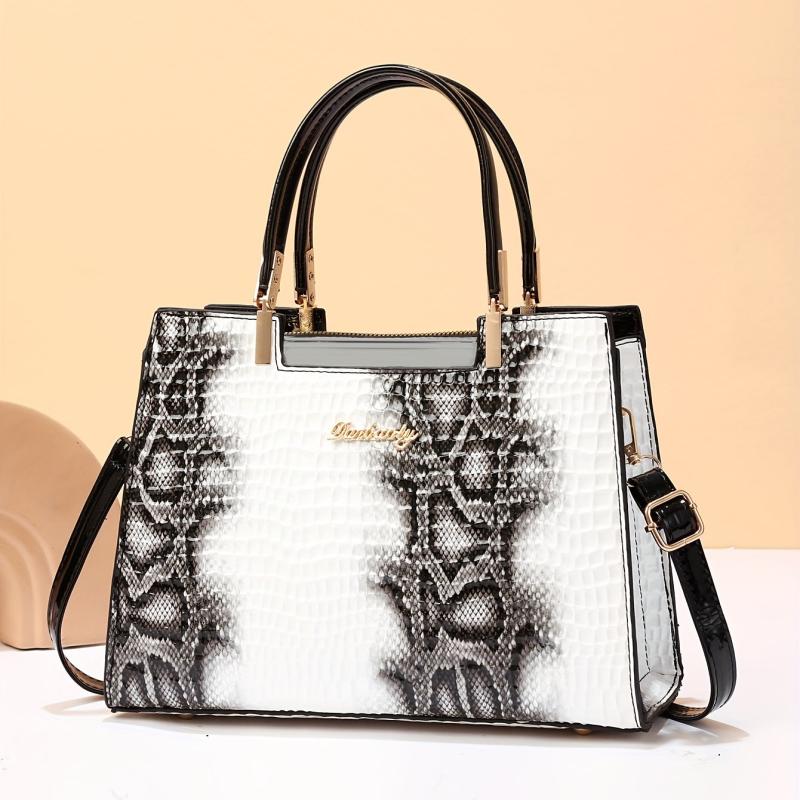 Crocodile Pattern Top Handle Crossbody Bag PU Leather Textured Bag Purse