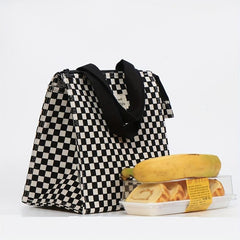 Checkered Handbag Lunch Box Bag Large Capacity Travel Picnic Bag