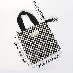Checkered Handbag Lunch Box Bag Large Capacity Travel Picnic Bag