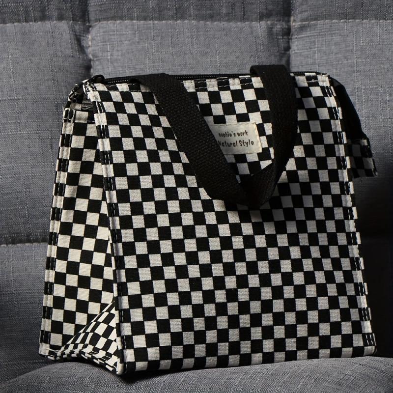 Checkered Handbag Lunch Box Bag Large Capacity Travel Picnic Bag