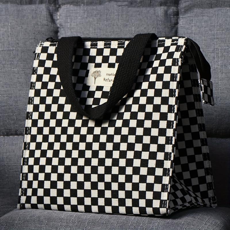 Checkered Handbag Lunch Box Bag Large Capacity Travel Picnic Bag