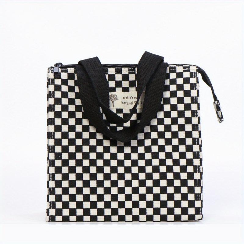 Checkered Handbag Lunch Box Bag Large Capacity Travel Picnic Bag