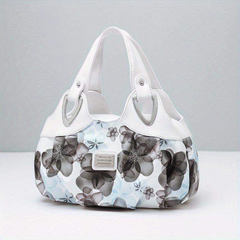 Flower Print Handbag For Women - PU Leather Tote Bag