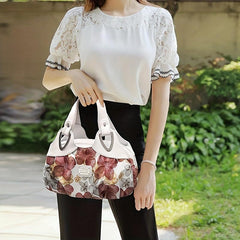 Flower Print Handbag For Women - PU Leather Tote Bag