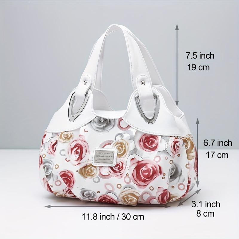 Flower Print Handbag For Women - PU Leather Tote Bag