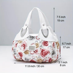 Flower Print Handbag For Women - PU Leather Tote Bag