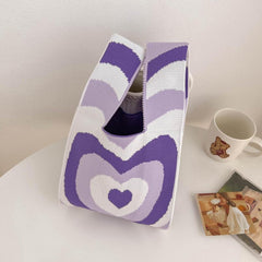 Heart Pattern Crochet Bag Knitted Handbag Wrist Bag for Women