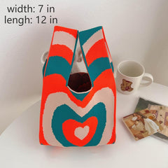 Heart Pattern Crochet Bag Knitted Handbag Wrist Bag for Women