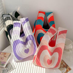 Heart Pattern Crochet Bag Knitted Handbag Wrist Bag for Women