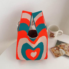 Heart Pattern Crochet Bag Knitted Handbag Wrist Bag for Women