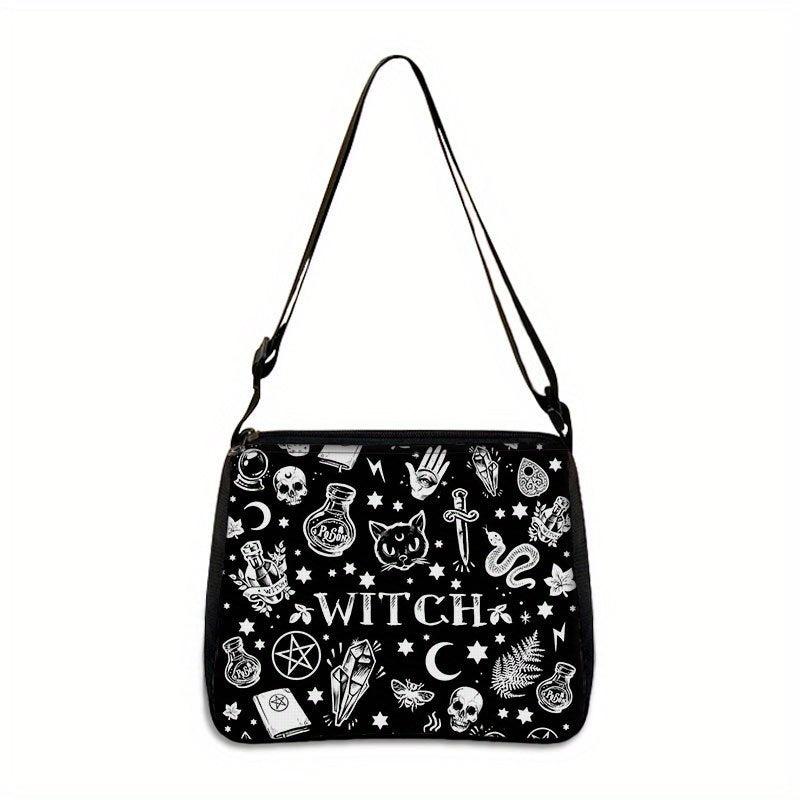 Skull Print Handbag For Women Square Shoulder Bag Halloween Party Tote Bag