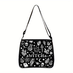 Skull Print Handbag For Women Square Shoulder Bag Halloween Party Tote Bag