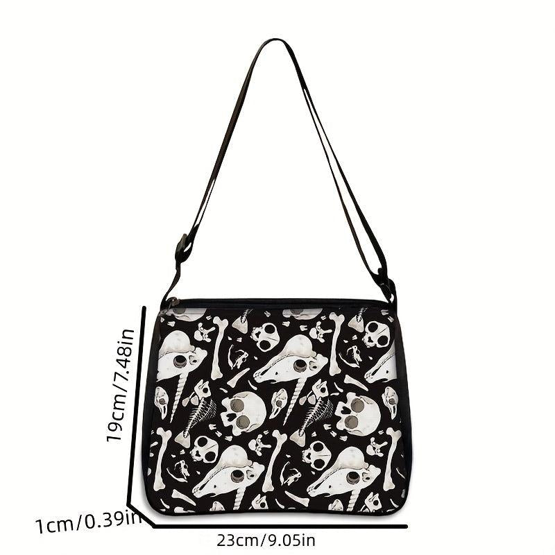 Skull Print Handbag For Women Square Shoulder Bag Halloween Party Tote Bag
