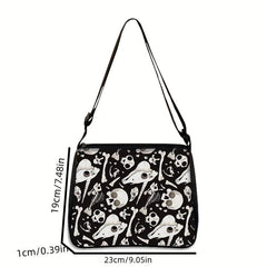 Skull Print Handbag For Women Square Shoulder Bag Halloween Party Tote Bag