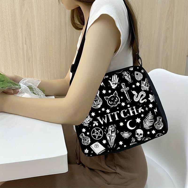Skull Print Handbag For Women Square Shoulder Bag Halloween Party Tote Bag