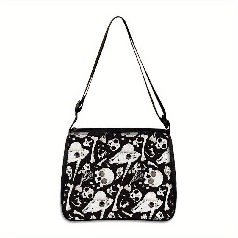 Skull Print Handbag For Women Square Shoulder Bag Halloween Party Tote Bag