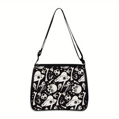 Skull Print Handbag For Women Square Shoulder Bag Halloween Party Tote Bag