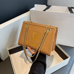 Metal Chain Crossbody Bag PU Leather Textured Underarm Bag