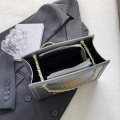 Metal Chain Crossbody Bag PU Leather Textured Underarm Bag